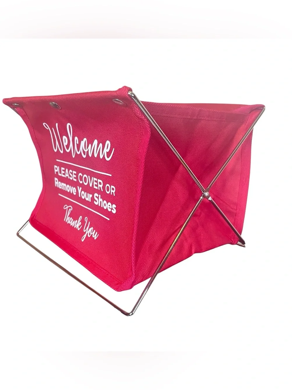 Guest Shoes Bootie Dispenser Basket Foldable Red Fabric Metal NEW NIP